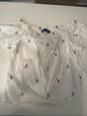 Blue Rain White Off-Shoulder Blouse with Pink Embroidery